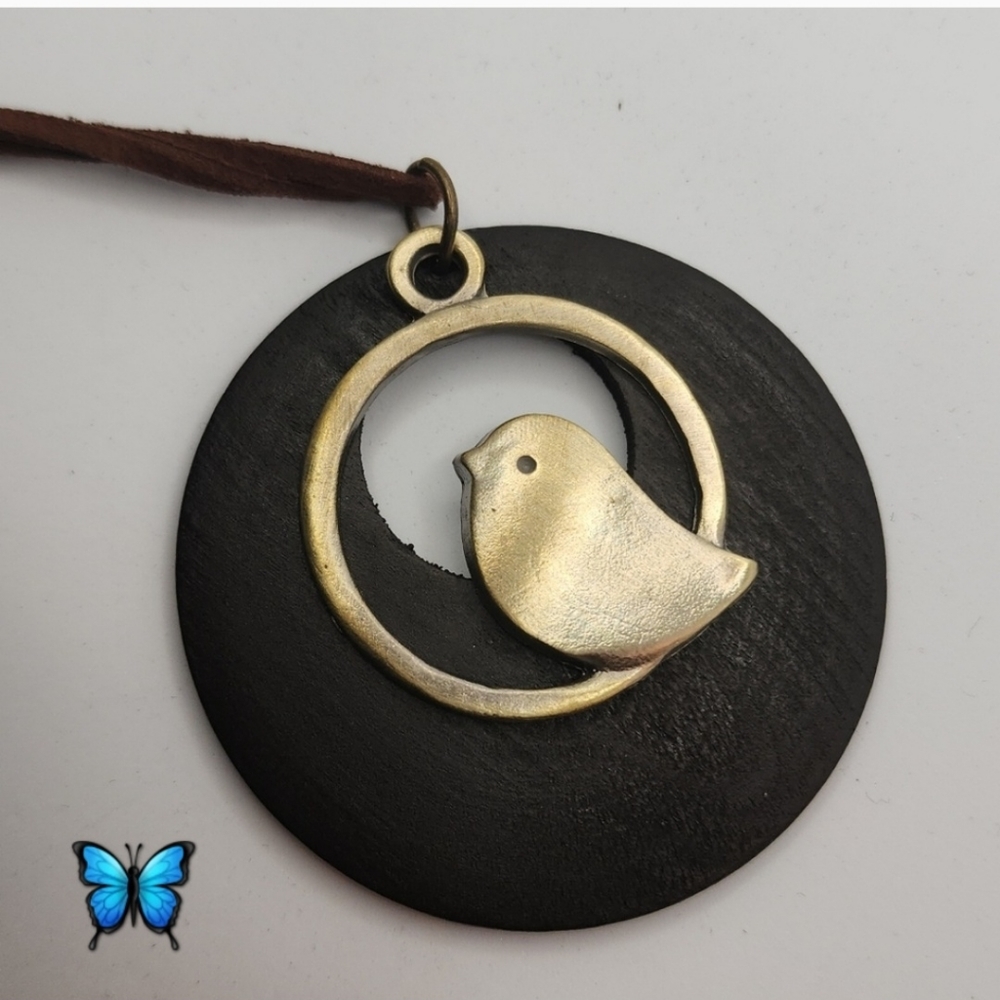 Bird Wood Necklace with Leather Cord Perfect for Fall Wardrobe